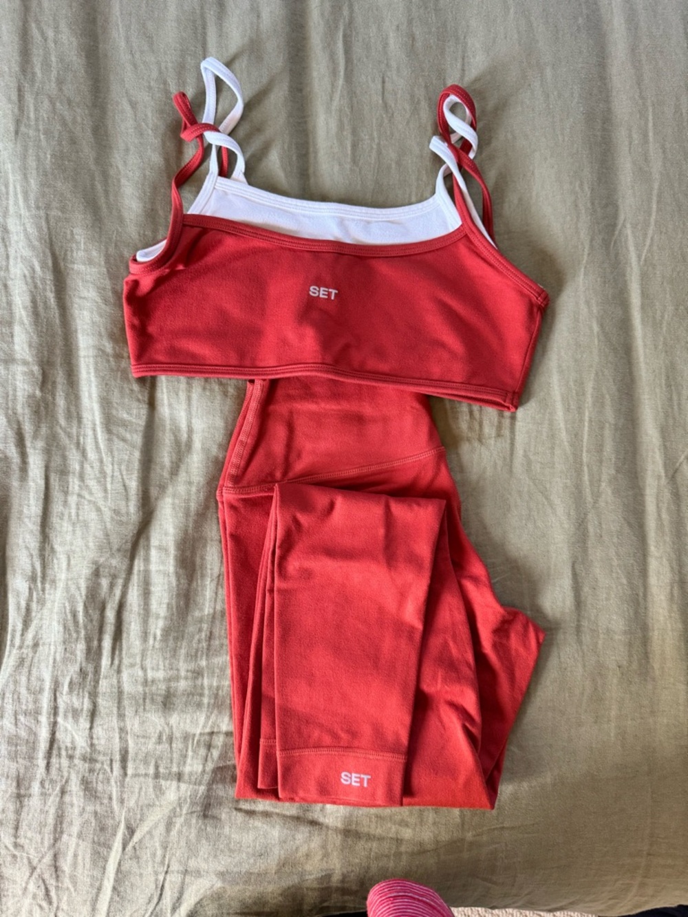 SET Active Red Double-Strap Crop Bralette & Leggings Set